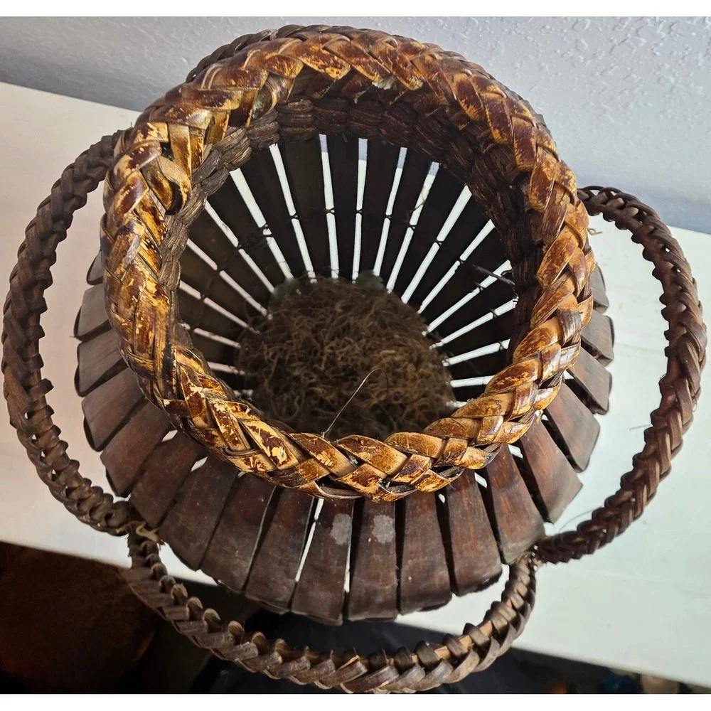 Vintage Woven Bamboo Japanese‎ Collectible Basket Vase